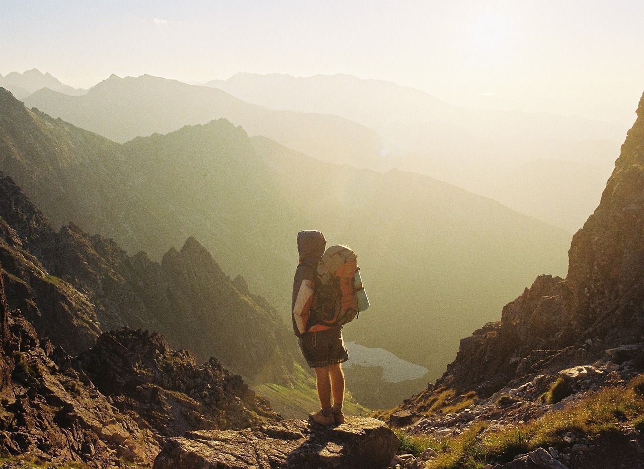 Man with backpack in the mountains